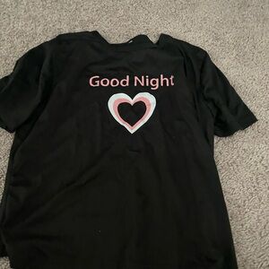 Black 'Good Night' T-Shirt with Heart Design